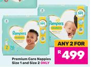 Pampers Premium Care Nappies Size 1 & Size 2-For Any 2
