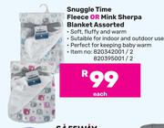  Snuggle Time Fleece Or Mink Sherpa Blanket Assorted-Each