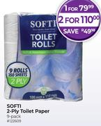 Softi 2-Ply Toilet Paper 9 Pack-For 2