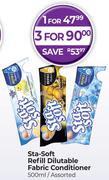 Sta Soft Refill Dilutable Fabric Conditioner-For 3 x 500ml 