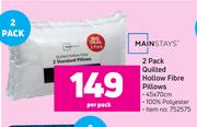 Mainstays 2 Pack Quilted Hollow Fibre Pillows-45 x 70cm Per Pack