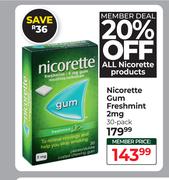 Nicorette Gum Freshmint 2mg 30 Pack