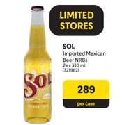 Sol Imported Mexican Beer NRBs-24 x 330ml Per Case