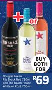 Douglas Green Rib Shack Red-750ml & The Beach House White O Rose-750ml