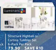 Luminarc 6 Pack Structure Highball Or Cortina Tumbler Set-Per Pack