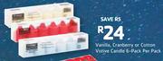 Prestige 6 Pack Vanilla, Cranberry Or Cotton Votive Candle-Per Pack