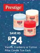 Prestige Vanilla, Cranberry Or Cotton Pillar Candle-7cm Each