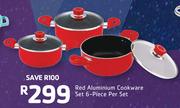 Red Aluminium 6 Piece Cookware Set-Per Set