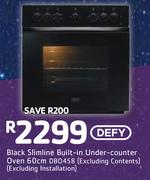 Defy 60cm Black Slimline Built-In Under-Counter Oven DBO458(Excluding Contents & Installation)