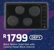 Defy 90cm Black Gemini Solid Hob With Control Panel DHD326