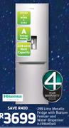 Hisense 299ltr Metallic Fridge With Bottom Freezer And Water Dispenser H299BMEWD