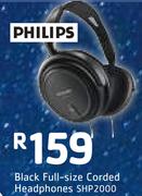 Philips Black Full Size Corded Headphones SHP2000