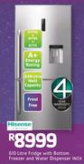 Hisense 610Ltr Fridge With Bottom Freezer And Water Dispenser Inox