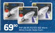 PnP 4W BC/ES/SES LED Warm White Candle Globe Each