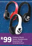 Volkano Boom Series Headphones Assorted VB-501B/W/R-Each