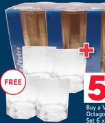 Valvetro Octagonal Hi Ball Glass Set 6x340ml And Free 4 Rocks Glasses 300ml