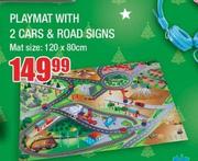 Playmat With 2 Cars & Road Signs 120 x 80cm