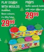 Play Dough With Moulds Neon Colours 4 x 60g Tube-Per Set