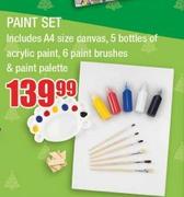 Paint Set With A4 Size Canvas, 5 Bottle Of Acrylic Paint, 6 Paint Brushes & Paint Palette