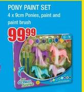Pony Paint Set 4 x 9cm Ponies, Paint And Paint Brush
