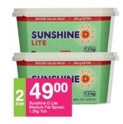 Sunshine D Lite Medium fat Spread Tub-2 x 1.2Kg