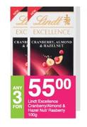 Lindt Excellence Cranberry/ Almond & Hazel Nut/ Rasberry-3x100g
