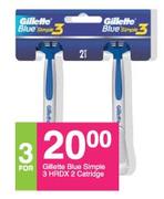 Gillette Blue Simple 3 HRDX 2 Cartridge-For 3