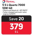 Total Quartz 7000 10W-40 Petrol Oil 424977-5Ltr