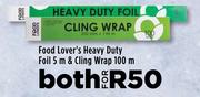 Food Lover's Heavy Duty Foil 5m & Cling Wrap 100m-Both For