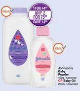 Johnson's Baby Powder 400g Or Baby Oil 200ml-For 1