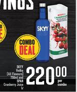 Skyy Vodka (All Flavours) 750ml & Spar Cranberry Juice 1Ltr-Per Combo