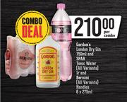 Gordon's London Dry Gin 750ml & Spar Tonic Water(All Variants) 1L & Bernini Handies 6x275ml-Per Comb