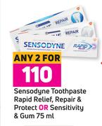 Sensodyne Toothpaste Rapid Relief, Rapir & Protect Or Sensitivity & Gum-For Any 2 x 75ml