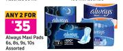 Always Maxi Pads Assorted-For Any 2 x 6's, 8's, 9's Or 10's Pack