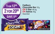 Cadbury Chocolate Bar 37g Or 5 Star 48.5g Or Astros 40g Assorted-For Any 2