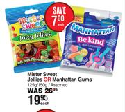 Mister Sweet Jellies Or Manhattan Gums Assorted-125g/150g Each