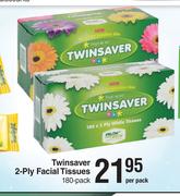 Twinsaver 2 Ply Facial Tissues-180 Per Pack