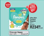 Pampers Ultra Skin Comfort Nappies Jumbo Pack (Size 1) 96 Pack-Per Pack
