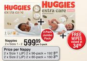 Huggies Extra Jumbo Pack Care Nappies (Size 1-2)-Per 2 Packs