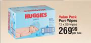 Huggies Pure Wipes Value Pack (12 x 56 Wipes)-Per Box
