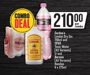Gordon's London Dry Gin 750ml & Spar Tonic Water 1L & Berninin Handies 6 x 275ml-Per Combo
