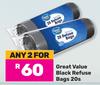 Great Value Black Refuse Bags-For Any 2 x 20s