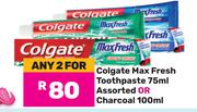 Colgate Max Fresh Toothpaste Assorted 75ml Or Charcoal 100ml-For Any 2