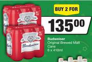 Budweiser Original Brewed Malt Cans-For 2 x 6 x 410ml