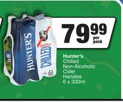 Hunter's Chilled Non Alcoholic Cider Handies-6 x 330ml Per Pack