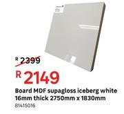 MDF Board Supagloss Iceberg (White) 16 mm Thick 2750 mm x 1830 mm
