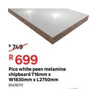 Pico White Peen Melamine Chipboard T 16 mm x W 1830 mm x L 2750 mm