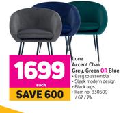 Luna Ascent Chair Grey, Green Or Blue-Each