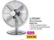 Logik 30cm Chrome Desk Fan