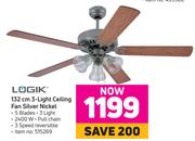 Logik 132cm 3 Light Ceiling Fan Silver Nickel
